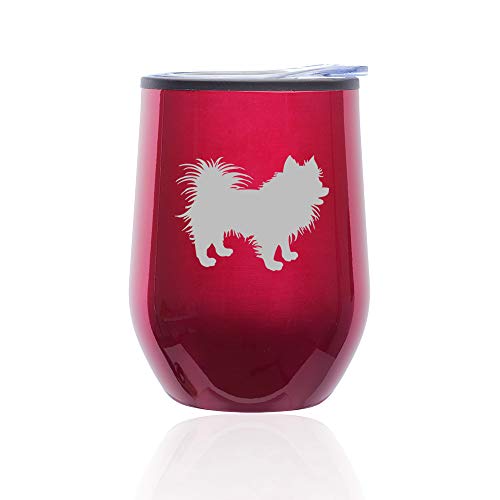 Stemless Wine Tumbler Coffee Travel Mug Glass With Lid Pomeranian (Fuchsia)
