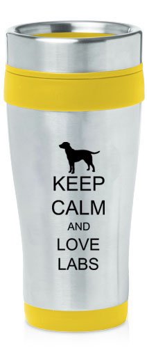 Yellow 16oz Insulated Stainless Steel Travel Mug Z1225 Keep Calm and Love Labs