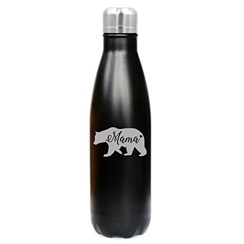 17 oz. Double Wall Vacuum Insulated Stainless Steel Water Bottle Travel Mug Cup Mama Bear Mom Mother (Black)