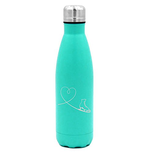 17 oz. Double Wall Vacuum Insulated Stainless Steel Water Bottle Travel Mug Cup Heart Love Ice Skating (Light-Blue)