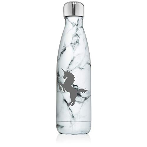 17 oz. Double Wall Vacuum Insulated Stainless Steel Water Bottle Travel Mug Cup Unicorn (Black White Marble)