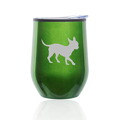 Stemless Wine Tumbler Coffee Travel Mug Glass With Lid Chihuahua (Green)