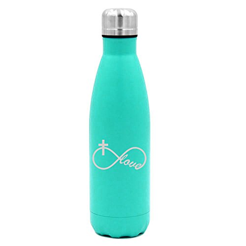 17 oz. Double Wall Vacuum Insulated Stainless Steel Water Bottle Travel Mug Cup Infinity Love Cross Christian (Light-Blue)