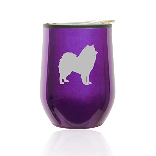 Stemless Wine Tumbler Coffee Travel Mug Glass With Lid Samoyed (Royal Purple)