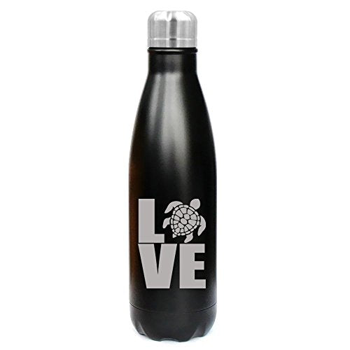 17 oz. Double Wall Vacuum Insulated Stainless Steel Water Bottle Travel Mug Cup Love Sea Turtle (Black)