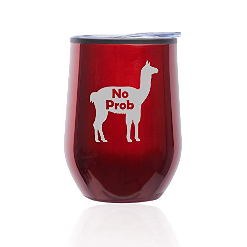Stemless Wine Tumbler Coffee Travel Mug Glass With Lid No Prob Llama Funny (Red)