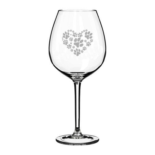 20 oz Jumbo Wine Glass Heart Love Animals Paw Prints,MIP