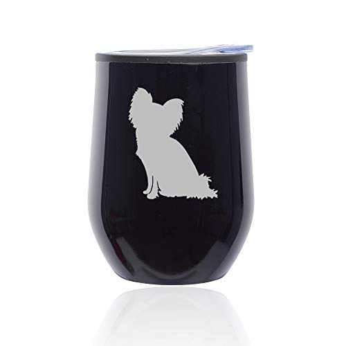 Stemless Wine Tumbler Coffee Travel Mug Glass With Lid Papillon (Midnight Black)