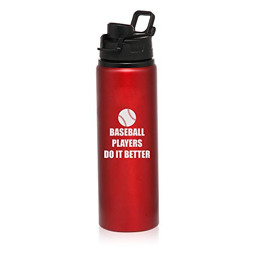MIP Brand 25 oz Aluminum Sports Water Travel Bottle Do It Better Baseball (Red)