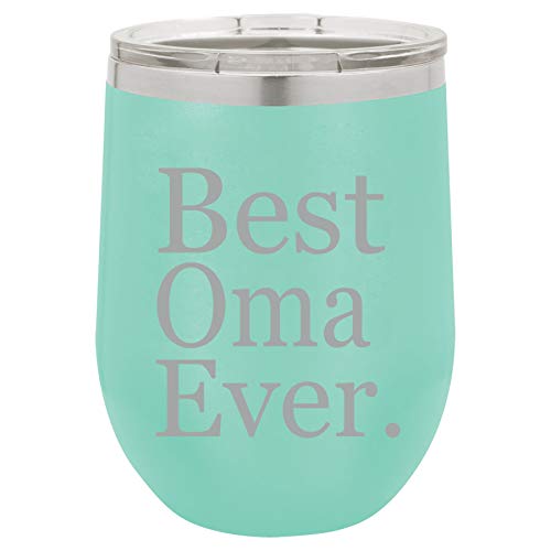 12 oz Double Wall Vacuum Insulated Stainless Steel Stemless Wine Tumbler Glass Coffee Travel Mug With Lid Best Oma Ever Grandma Grandmother (Teal)