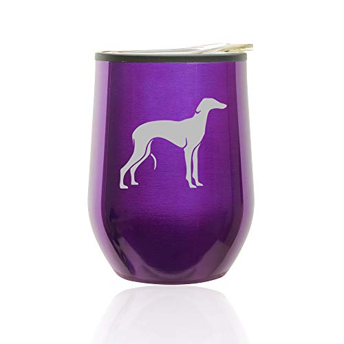 Stemless Wine Tumbler Coffee Travel Mug Glass With Lid Greyhound (Royal Purple)