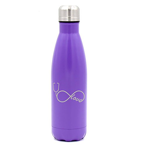 17 oz. Double Wall Vacuum Insulated Stainless Steel Water Bottle Travel Mug Cup Infinity Love Nursing Stethoscope (Purple)