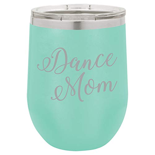 12 oz Double Wall Vacuum Insulated Stainless Steel Stemless Wine Tumbler Glass Coffee Travel Mug With Lid Dance Mom Script (Teal)