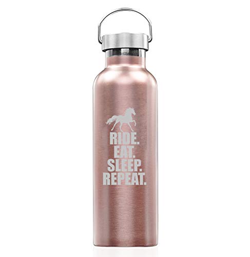 Rose Gold Double Wall Vacuum Insulated Stainless Steel Tumbler Travel Mug Horse Ride Eat Sleep Repeat (25 oz Water Bottle)