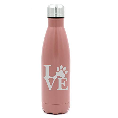 MIP Brand 17 oz. Double Wall Vacuum Insulated Stainless Steel Water Bottle Travel Mug Cup Love Paw Print (Rose Gold)