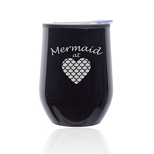 Stemless Wine Tumbler Coffee Travel Mug Glass With Lid Mermaid At Heart (Midnight Black)