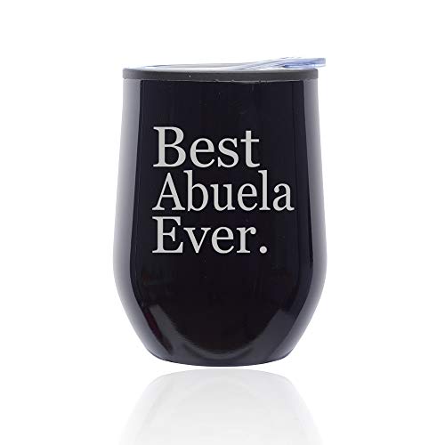 Stemless Wine Tumbler Coffee Travel Mug Glass With Lid Best Abuela Ever Grandma Grandmother (Midnight Black)