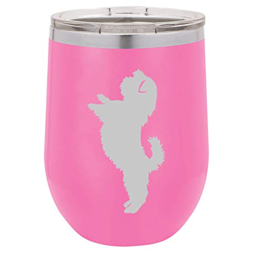 12 oz Double Wall Vacuum Insulated Stainless Steel Stemless Wine Tumbler Glass Coffee Travel Mug With Lid Shih Tzu Standing (Hot-Pink)