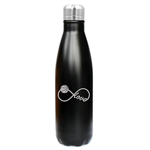 17 oz. Double Wall Vacuum Insulated Stainless Steel Water Bottle Travel Mug Cup Infinite Infinity Love For Basketball (Black)