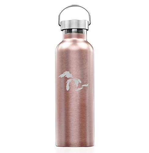 Rose Gold Double Wall Vacuum Insulated Stainless Steel Tumbler Travel Mug Great Lakes Michigan (25 oz Water Bottle)