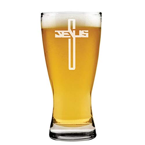 15 oz Beer Pilsner Glass Jesus Cross