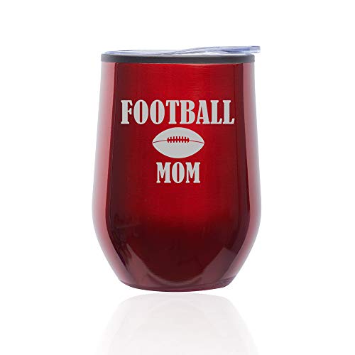 Stemless Wine Tumbler Coffee Travel Mug Glass With Lid Football Mom (Red)
