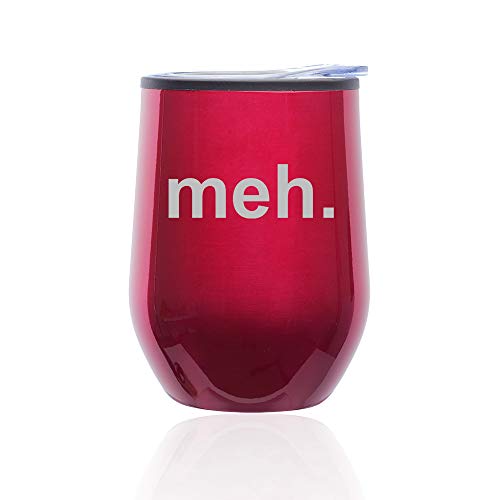Stemless Wine Tumbler Coffee Travel Mug Glass With Lid Meh Geek Sarcastic Expression (Fuchsia)