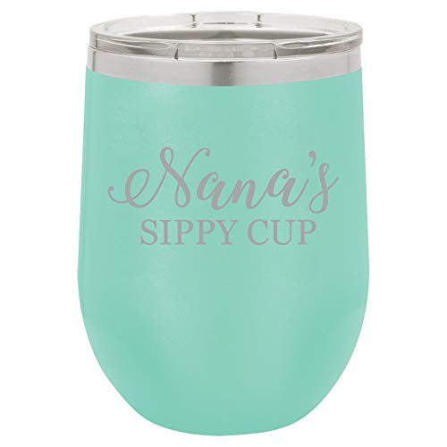 12 oz Double Wall Vacuum Insulated Stainless Steel Stemless Wine Tumbler Glass Coffee Travel Mug With Lid Nana's Sippy Cup Funny (Teal)