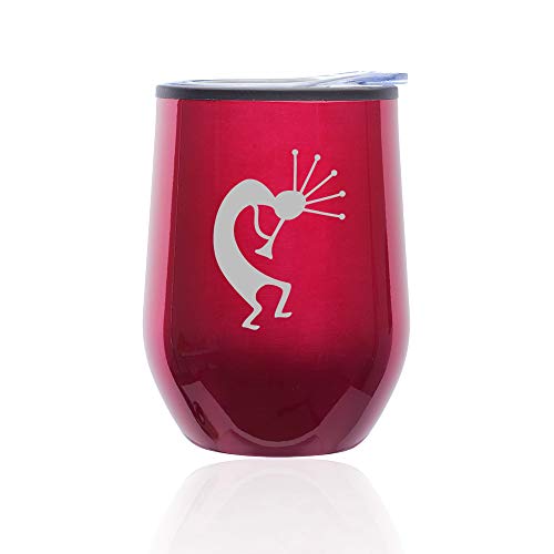 Stemless Wine Tumbler Coffee Travel Mug Glass With Lid Kokopelli (Fuchsia)