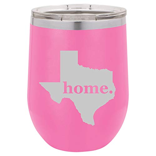 12 oz Double Wall Vacuum Insulated Stainless Steel Stemless Wine Tumbler Glass Coffee Travel Mug With Lid Texas Home (Hot-Pink)