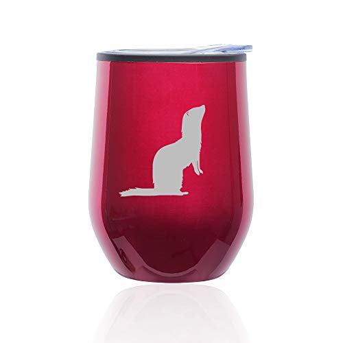 Stemless Wine Tumbler Coffee Travel Mug Glass With Lid Ferret (Fuchsia)