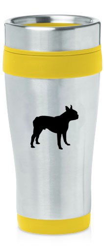 Yellow 16oz Insulated Stainless Steel Travel Mug Z1705 Boston Terrier