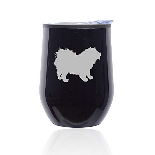 Stemless Wine Tumbler Coffee Travel Mug Glass With Lid Chow Chow (Midnight Black)