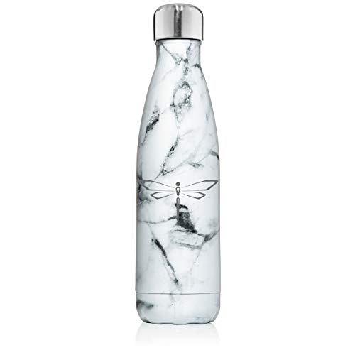 17 oz. Double Wall Vacuum Insulated Stainless Steel Water Bottle Travel Mug Cup Dragonfly (Black White Marble)