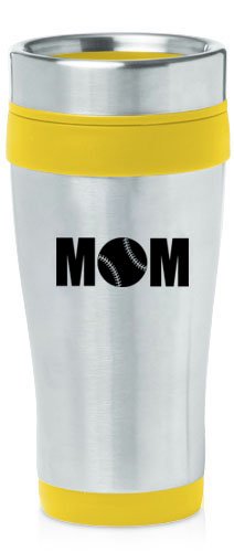 Yellow 16oz Insulated Stainless Steel Travel Mug Z1497 Mom Baseball Softball