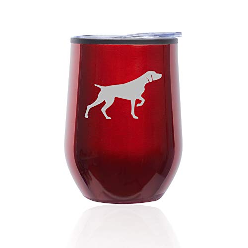 Stemless Wine Tumbler Coffee Travel Mug Glass With Lid German Shorthaired Pointer (Red)