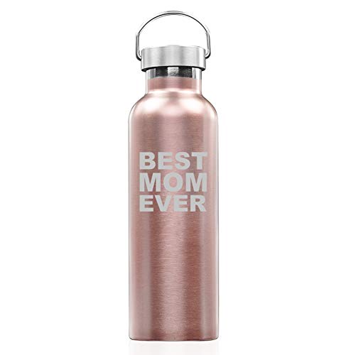 Rose Gold Double Wall Vacuum Insulated Stainless Steel Tumbler Travel Mug Best Mom Ever (25 oz Water Bottle)