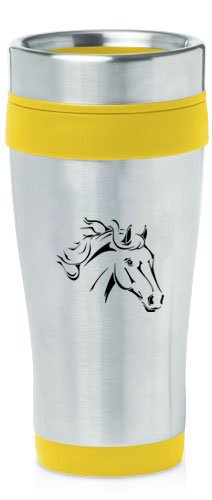 Yellow 16oz Insulated Stainless Steel Travel Mug Z1065 Horse Head