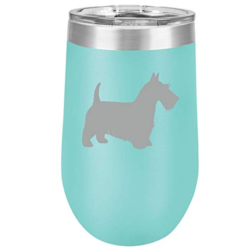 16 oz Double Wall Vacuum Insulated Stainless Steel Stemless Wine Tumbler Glass Coffee Travel Mug With Lid Scottie Scottish Terrier (Teal)
