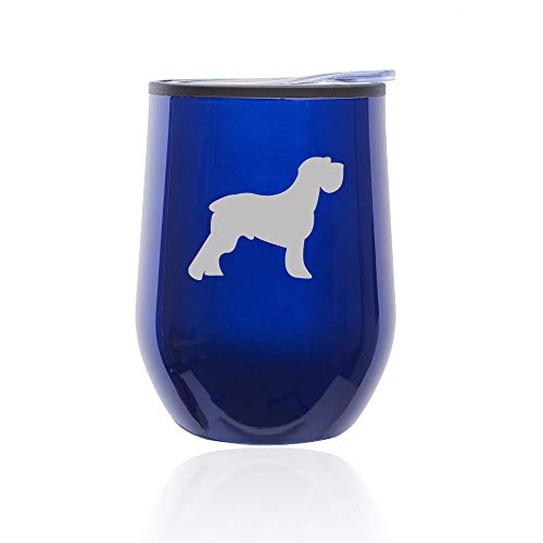 Stemless Wine Tumbler Coffee Travel Mug Glass With Lid Schnauzer (Blue)