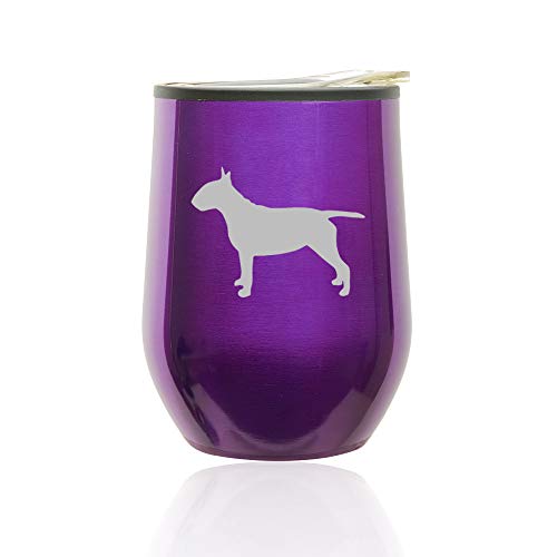 Stemless Wine Tumbler Coffee Travel Mug Glass With Lid Bull Terrier (Royal Purple)