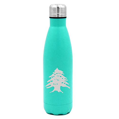 MIP Brand 17 oz. Double Wall Vacuum Insulated Stainless Steel Water Bottle Travel Mug Cup Cedar Tree Lebanon Lebanese (Light-Blue)