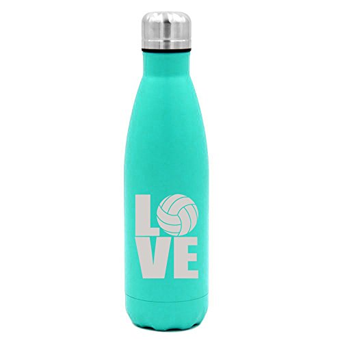 17 oz. Double Wall Vacuum Insulated Stainless Steel Water Bottle Travel Mug Cup Love Volleyball (Light-Blue)