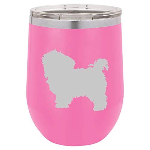 12 oz Double Wall Vacuum Insulated Stainless Steel Stemless Wine Tumbler Glass Coffee Travel Mug With Lid Maltese (Hot-Pink)