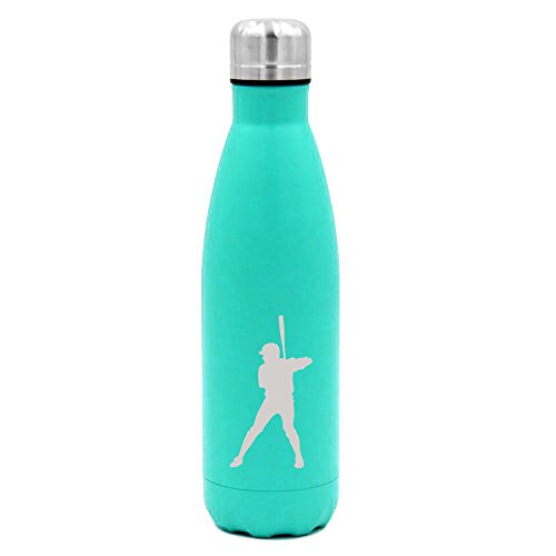 17 oz. Double Wall Vacuum Insulated Stainless Steel Water Bottle Travel Mug Cup Baseball Player (Light-Blue)