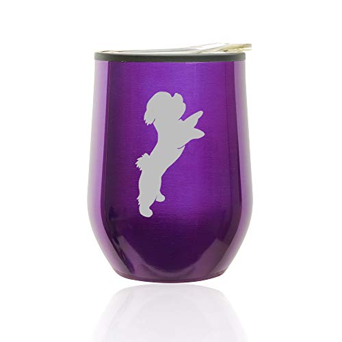 Stemless Wine Tumbler Coffee Travel Mug Glass With Lid Bichon Frise (Royal Purple)