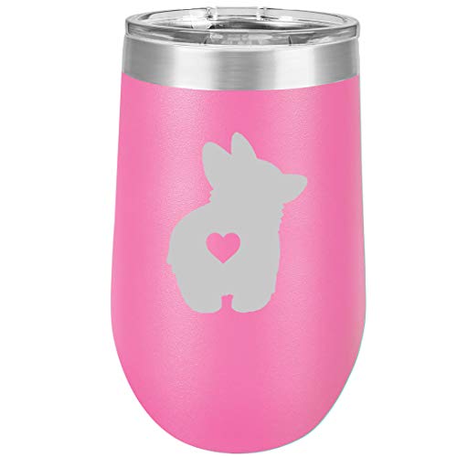 16 oz Double Wall Vacuum Insulated Stainless Steel Stemless Wine Tumbler Glass Coffee Travel Mug With Lid Corgi Butt (Hot Pink)
