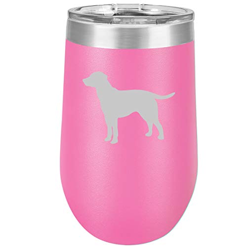 16 oz Double Wall Vacuum Insulated Stainless Steel Stemless Wine Tumbler Glass Coffee Travel Mug With Lid Lab Labrador Retriever (Hot Pink)