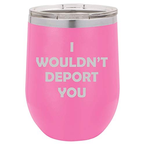 12 oz Double Wall Vacuum Insulated Stainless Steel Stemless Wine Tumbler Glass Coffee Travel Mug With Lid I Wouldn't Deport You Funny Friend Girlfriend Boyfriend (Hot Pink)