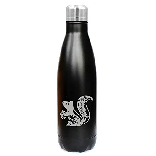 17 oz. Double Wall Vacuum Insulated Stainless Steel Water Bottle Travel Mug Cup Fancy Squirrel (Black)